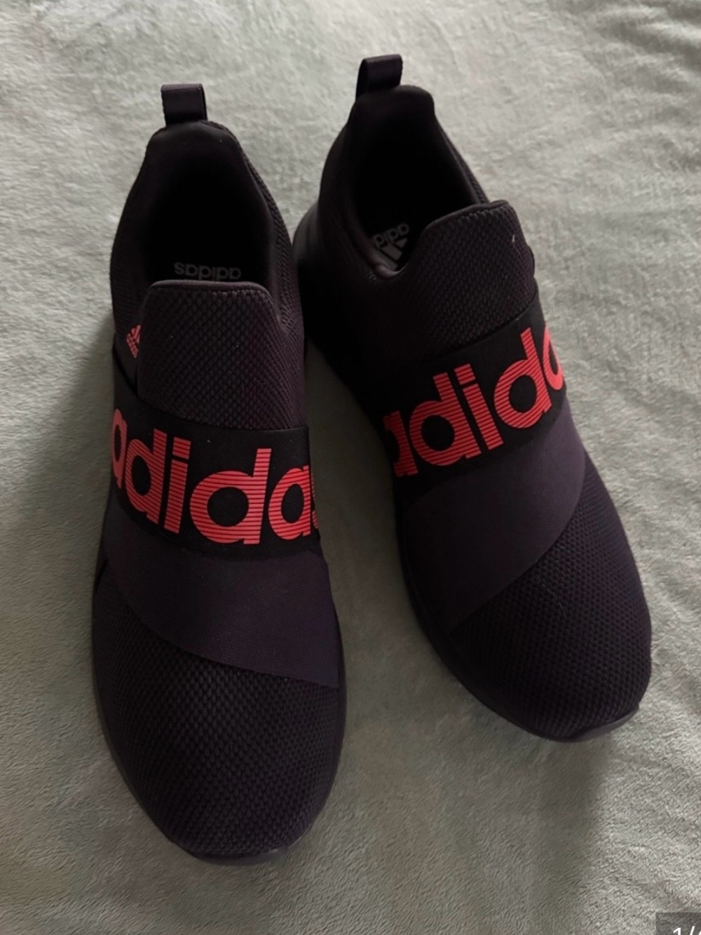 Mens Adidas Slip-On Knit Sneakers in Black with Red Accent